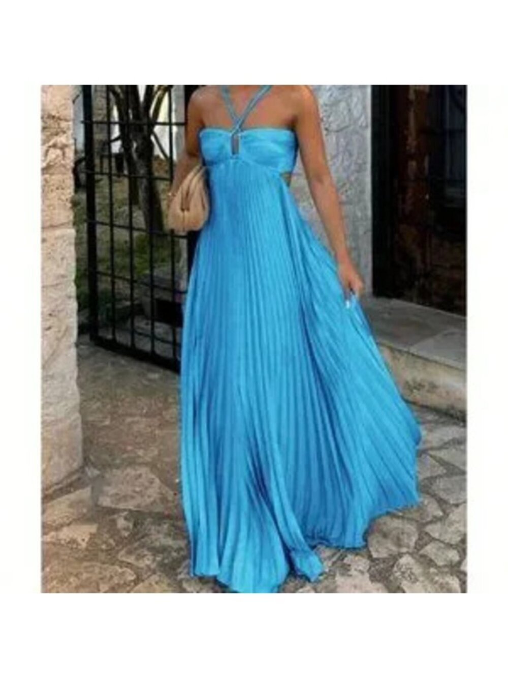 Blue Preppy Women's Spaghetti Straps Low Backless Flowy Maxi Sundress